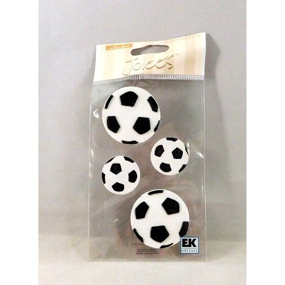 Soccer 3D Scrapbook Stickers Set of 2 Purple Uniform Top Balls Whistle Grass - Picture 2 of 2